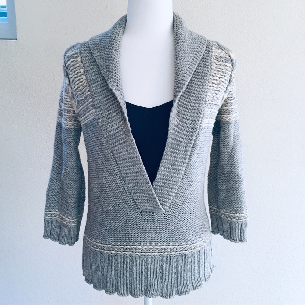 Martin+Osa Hand-Knit Gray Deep V-neck Sweater